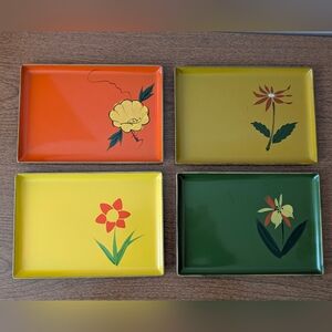 Rare Vtg 60s Japanese Lacquer Trays - Harvest Gold & Avocado Green